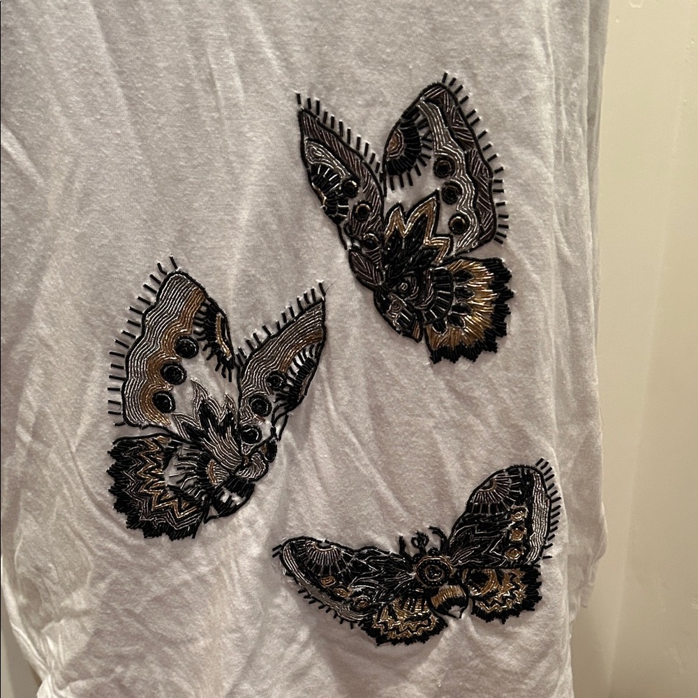 ZADIG & VOLTAIRE Women's White Embroidered and Beaded Butterfly T-shirt - Picture 3 of 7